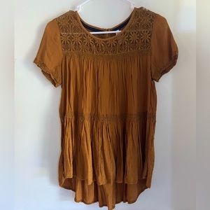 Rust Orange Smocked Top